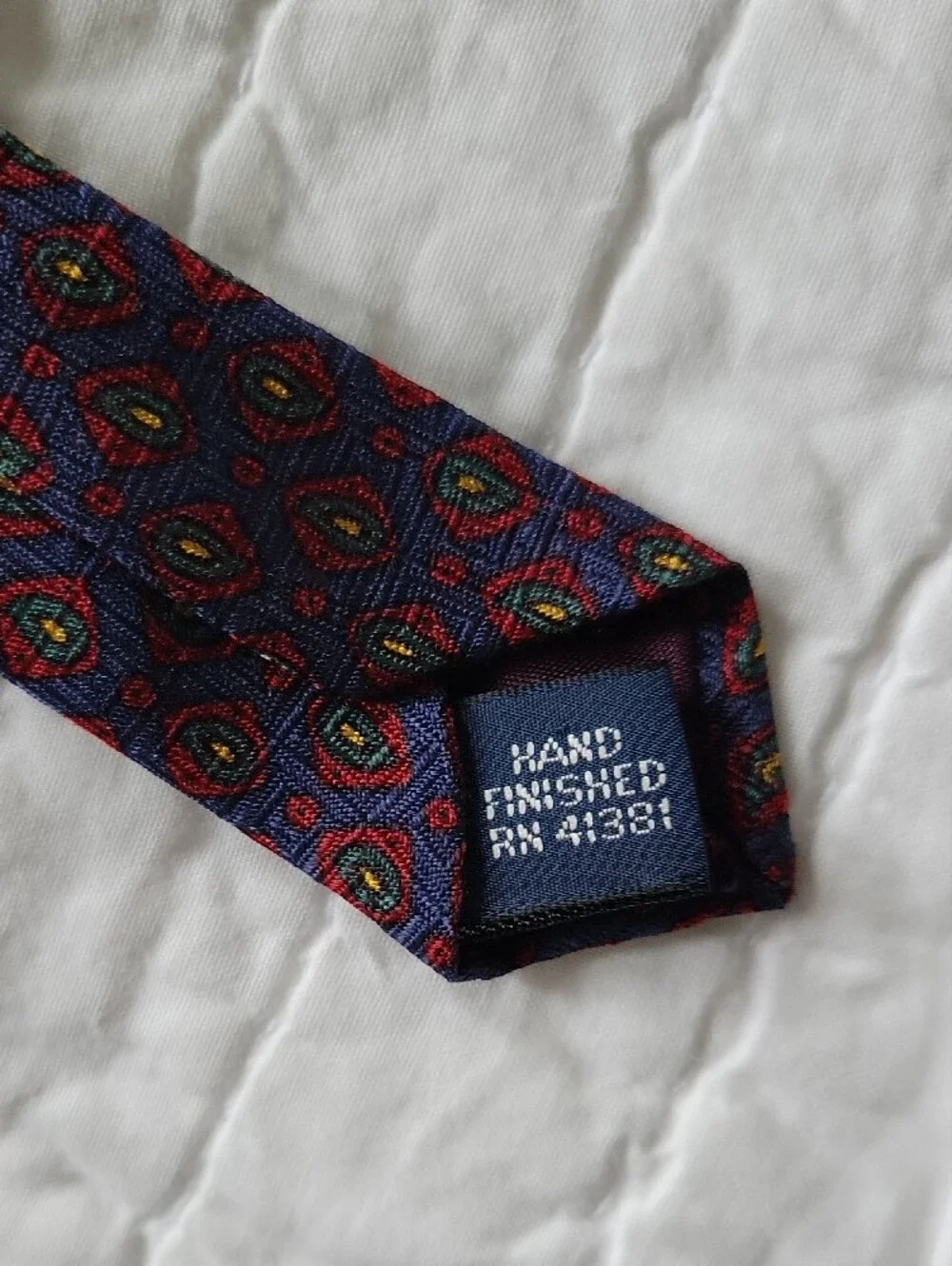 Polo Ralph Lauren Silk Navy Tie with Red/Green Medallion Vintage Like New
